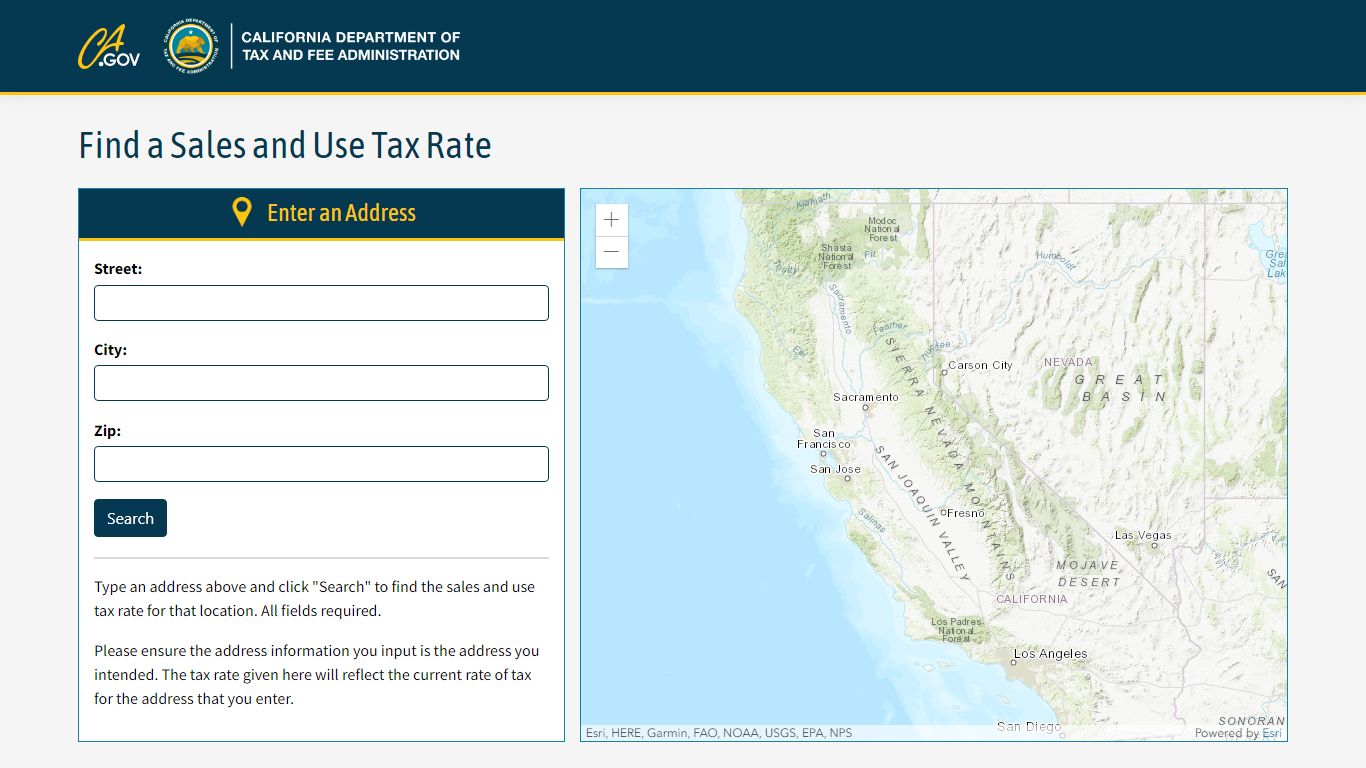 Find a Sales and Use Tax Rate - California
