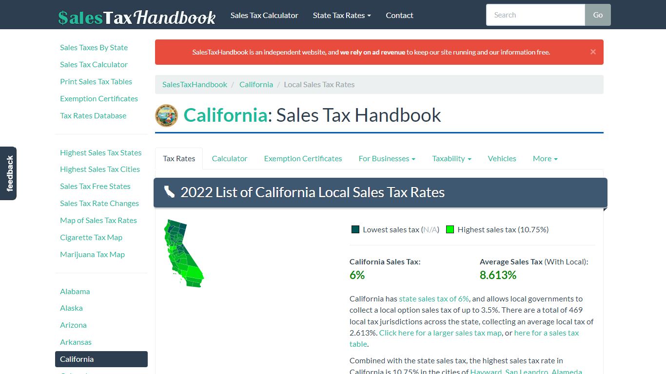 California Sales Tax Rates By City & County 2022 - SalesTaxHandbook