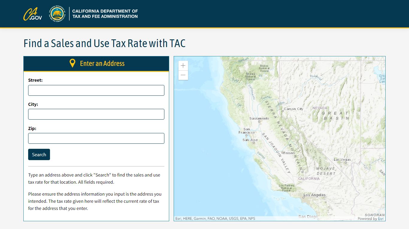 Find a Sales and Use Tax Rate with TAC - California